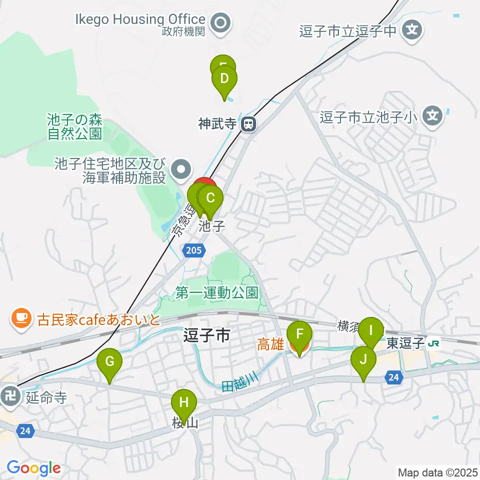 湘南ビーチFM周辺のファミレス・ファーストフード一覧地図