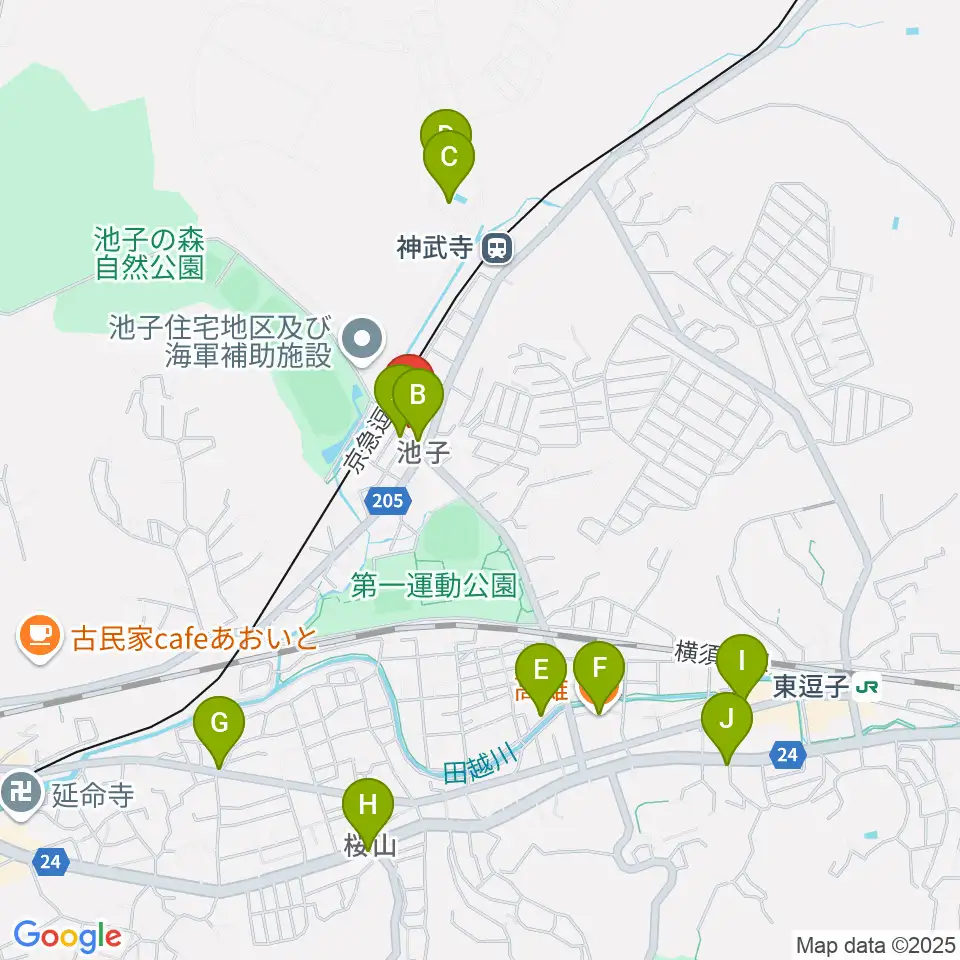 湘南ビーチFM周辺のファミレス・ファーストフード一覧地図