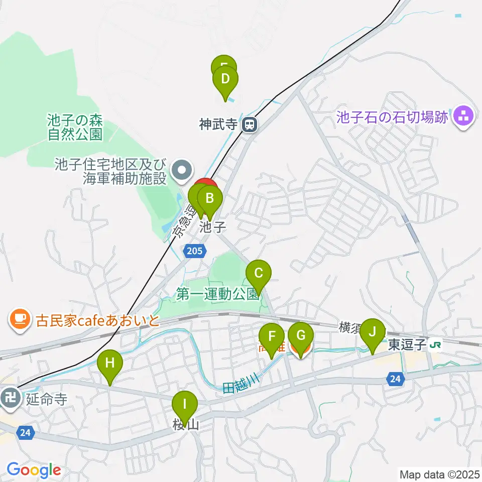 湘南ビーチFM周辺のファミレス・ファーストフード一覧地図