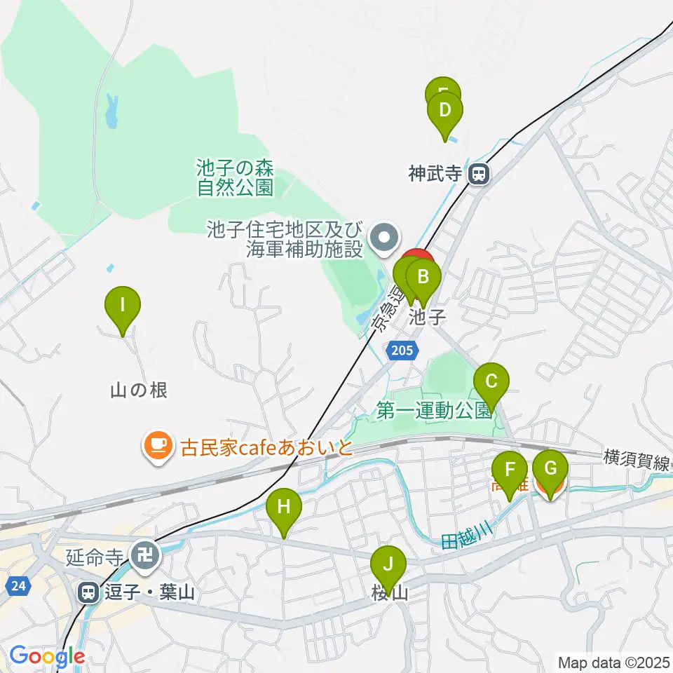 湘南ビーチFM周辺のファミレス・ファーストフード一覧地図