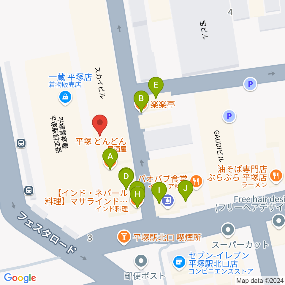 FM湘南ナパサ周辺のファミレス・ファーストフード一覧地図