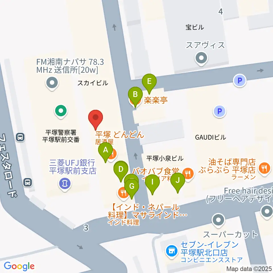 FM湘南ナパサ周辺のファミレス・ファーストフード一覧地図