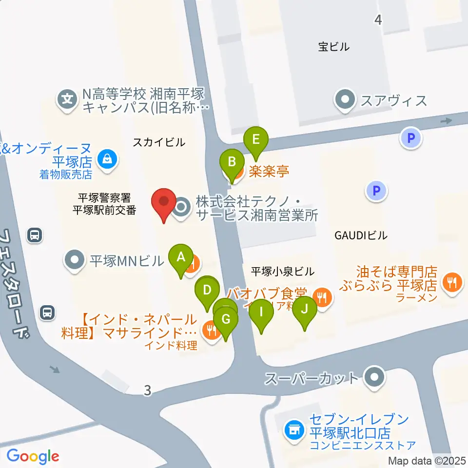 FM湘南ナパサ周辺のファミレス・ファーストフード一覧地図