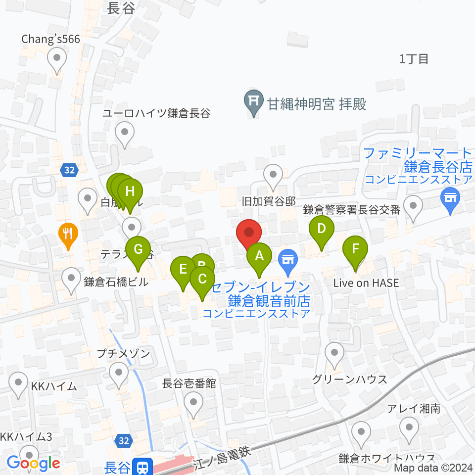 鎌倉エフエム周辺のファミレス・ファーストフード一覧地図