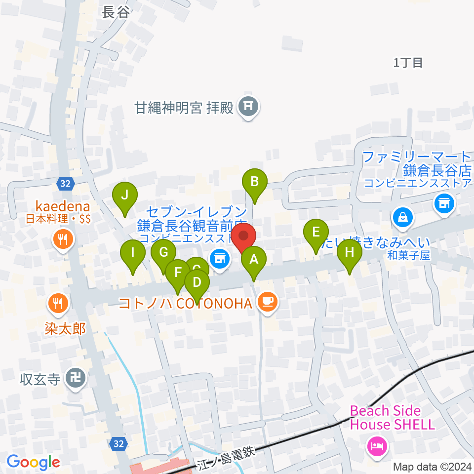 鎌倉エフエム周辺のファミレス・ファーストフード一覧地図