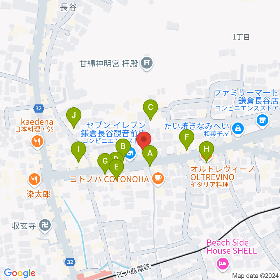 鎌倉エフエム周辺のファミレス・ファーストフード一覧地図