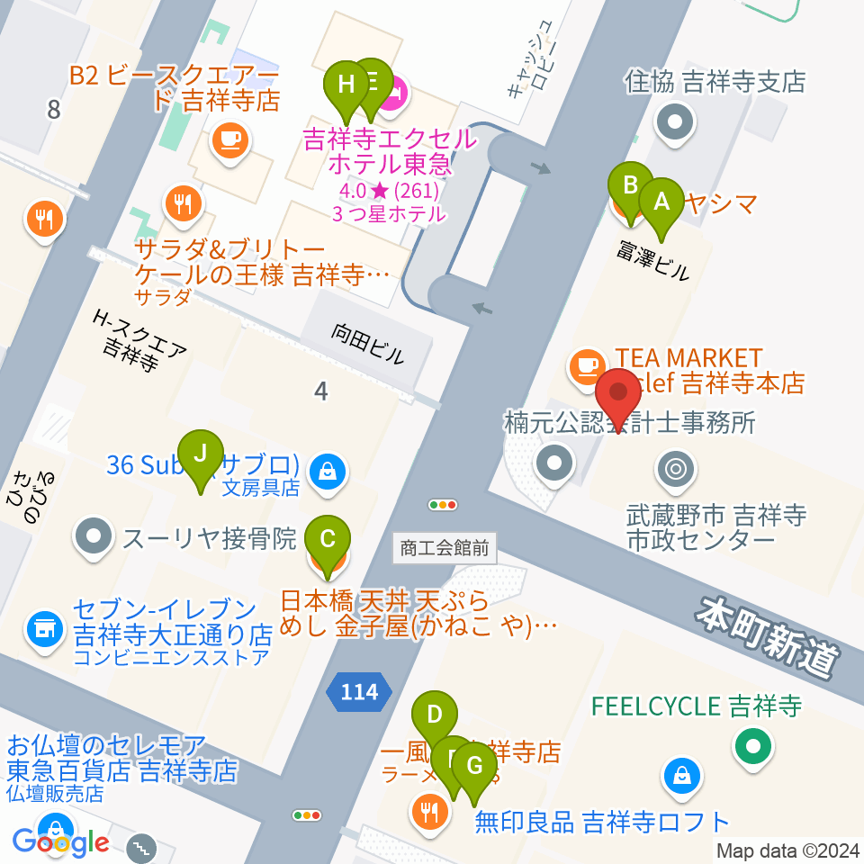 むさしのFM周辺のファミレス・ファーストフード一覧地図