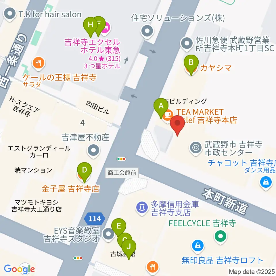 むさしのFM周辺のファミレス・ファーストフード一覧地図