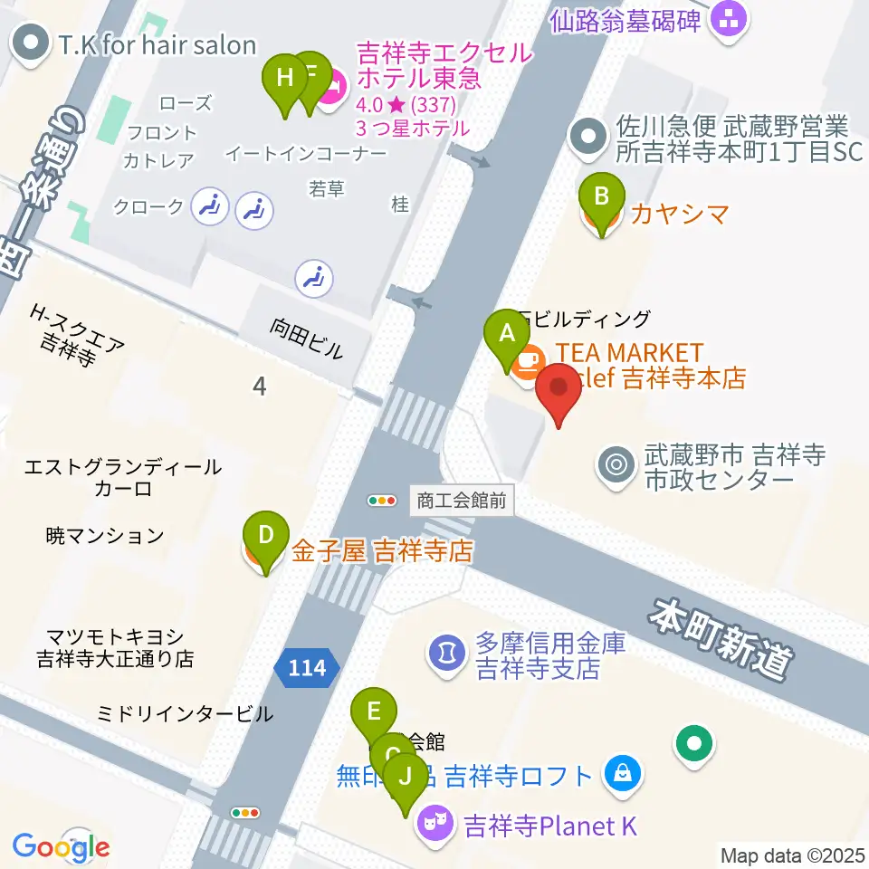 むさしのFM周辺のファミレス・ファーストフード一覧地図
