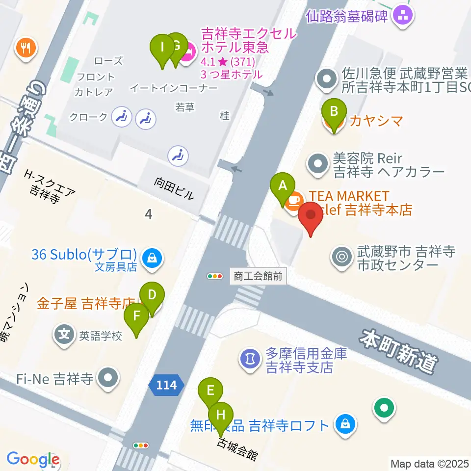 むさしのFM周辺のファミレス・ファーストフード一覧地図