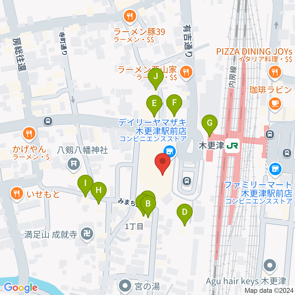 かずさエフエム周辺のファミレス・ファーストフード一覧地図