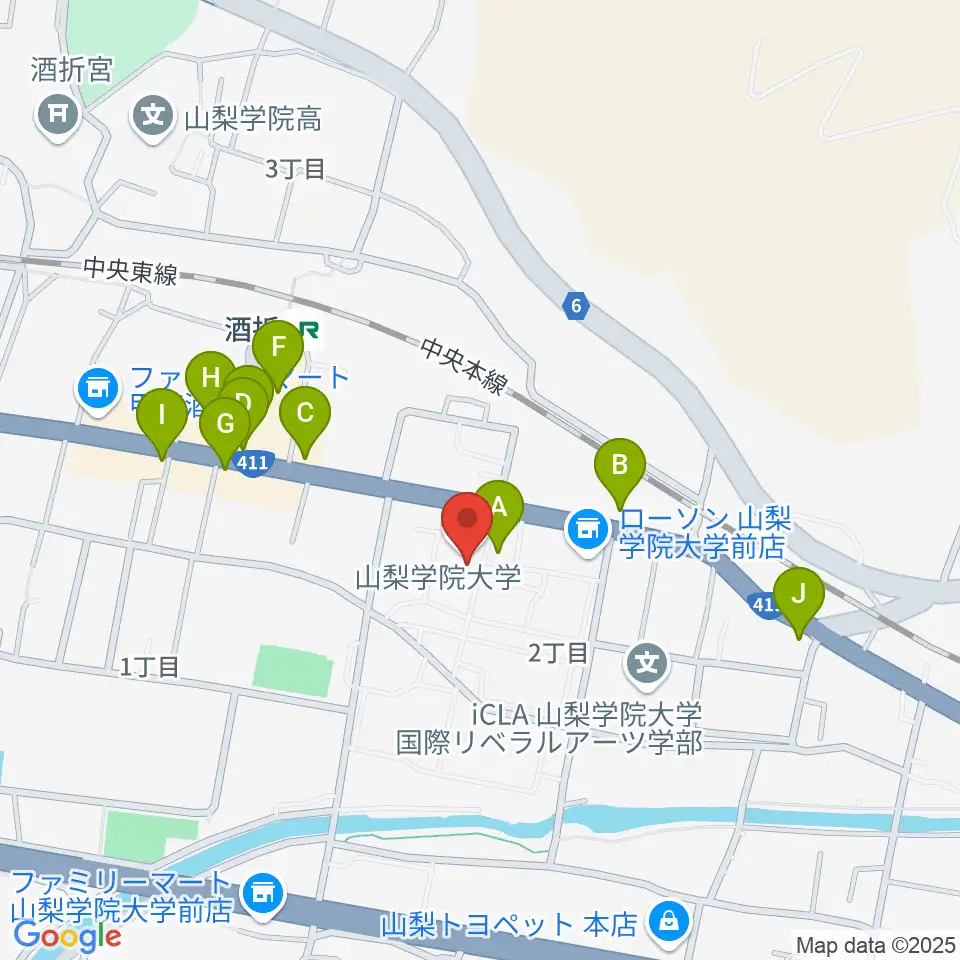 エフエム甲府周辺のファミレス・ファーストフード一覧地図