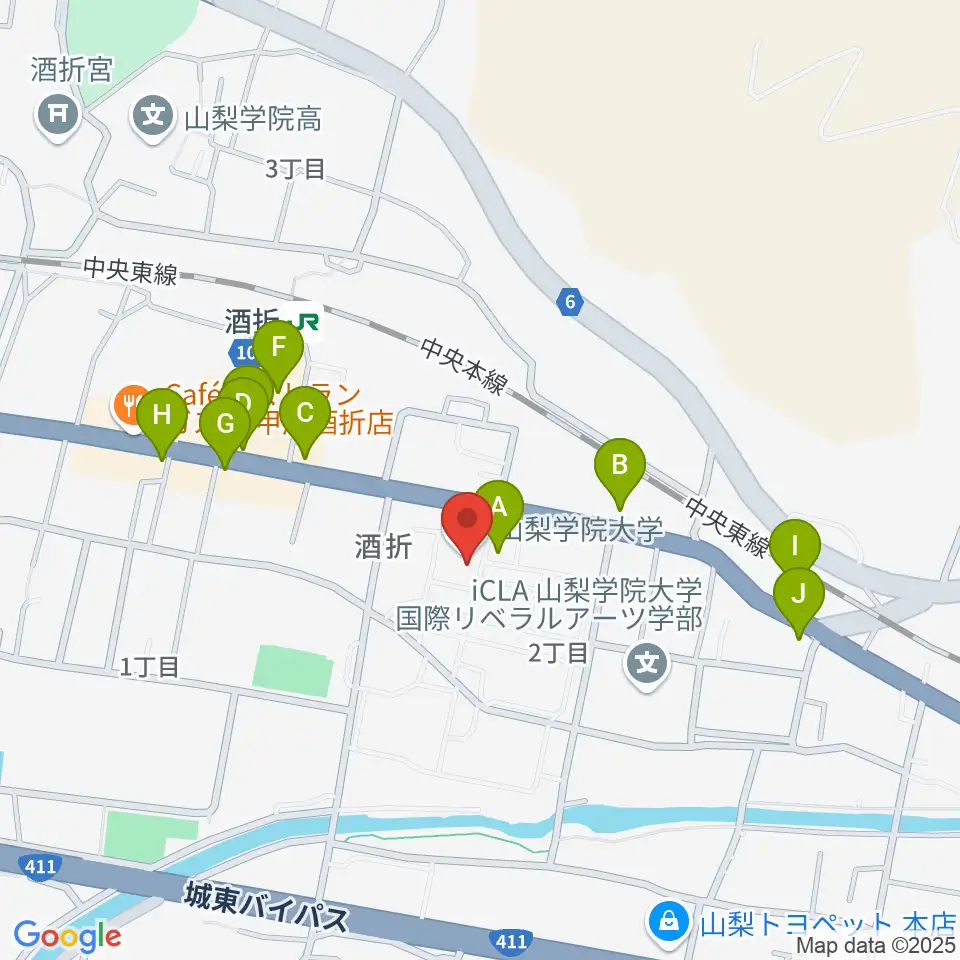 エフエム甲府周辺のファミレス・ファーストフード一覧地図