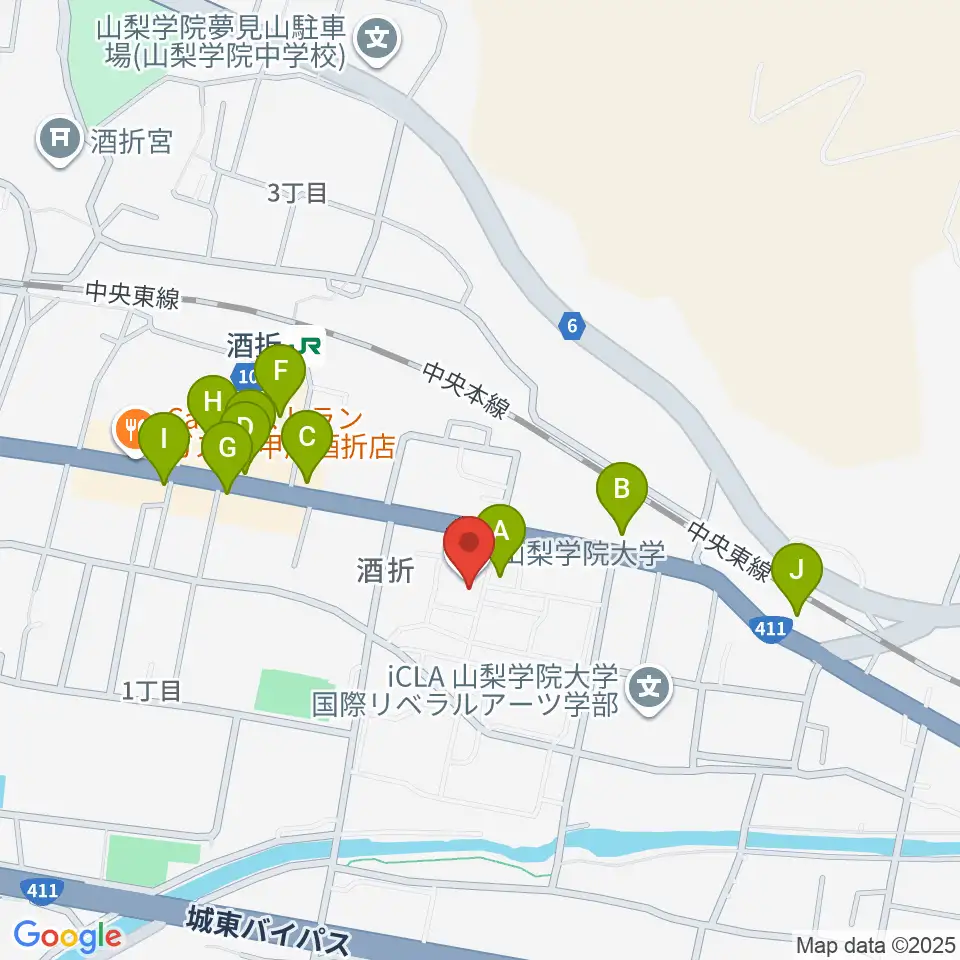 エフエム甲府周辺のファミレス・ファーストフード一覧地図