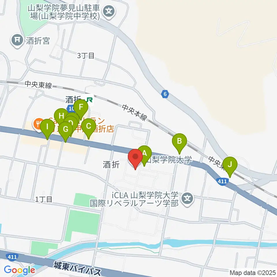 エフエム甲府周辺のファミレス・ファーストフード一覧地図