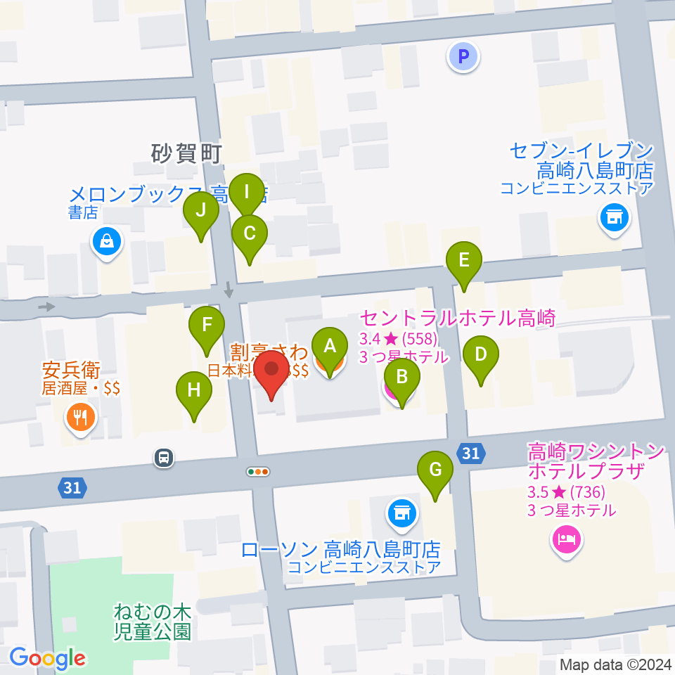 ラジオ高崎周辺のファミレス・ファーストフード一覧地図