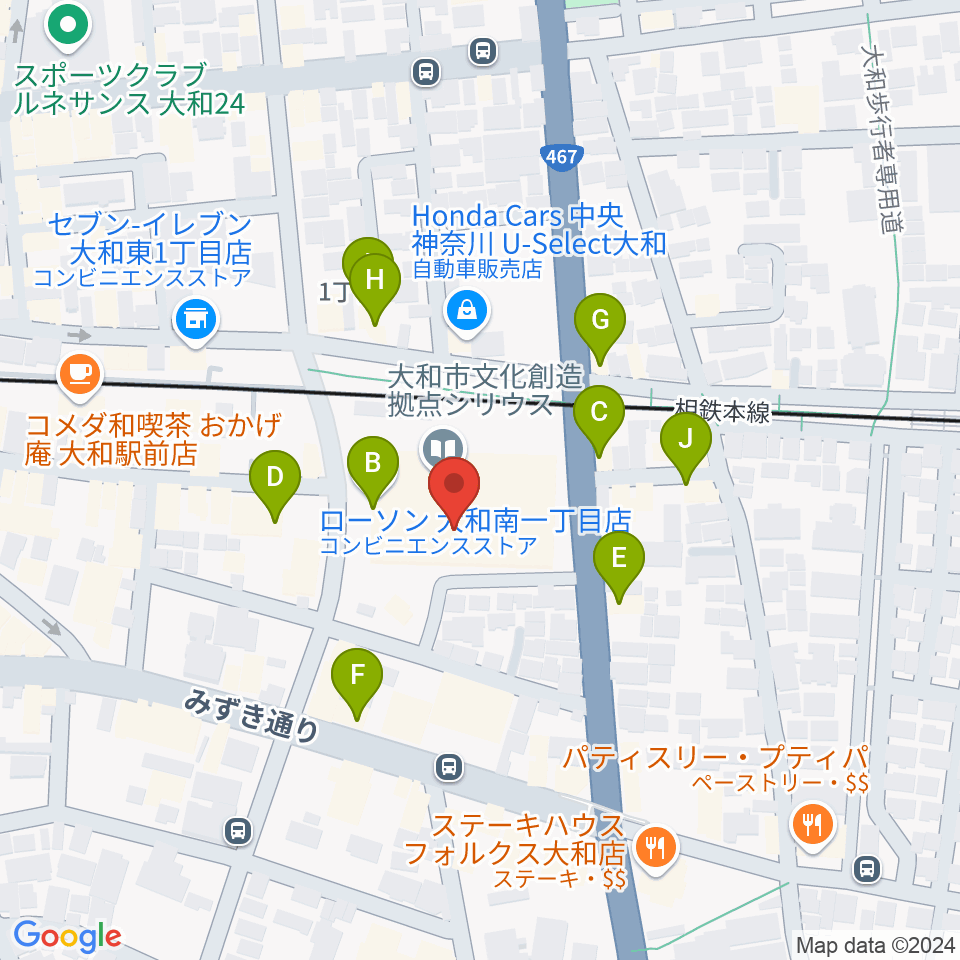 FMやまと周辺のファミレス・ファーストフード一覧地図