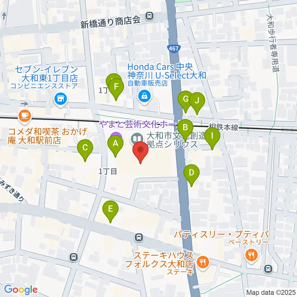 FMやまと周辺のファミレス・ファーストフード一覧地図