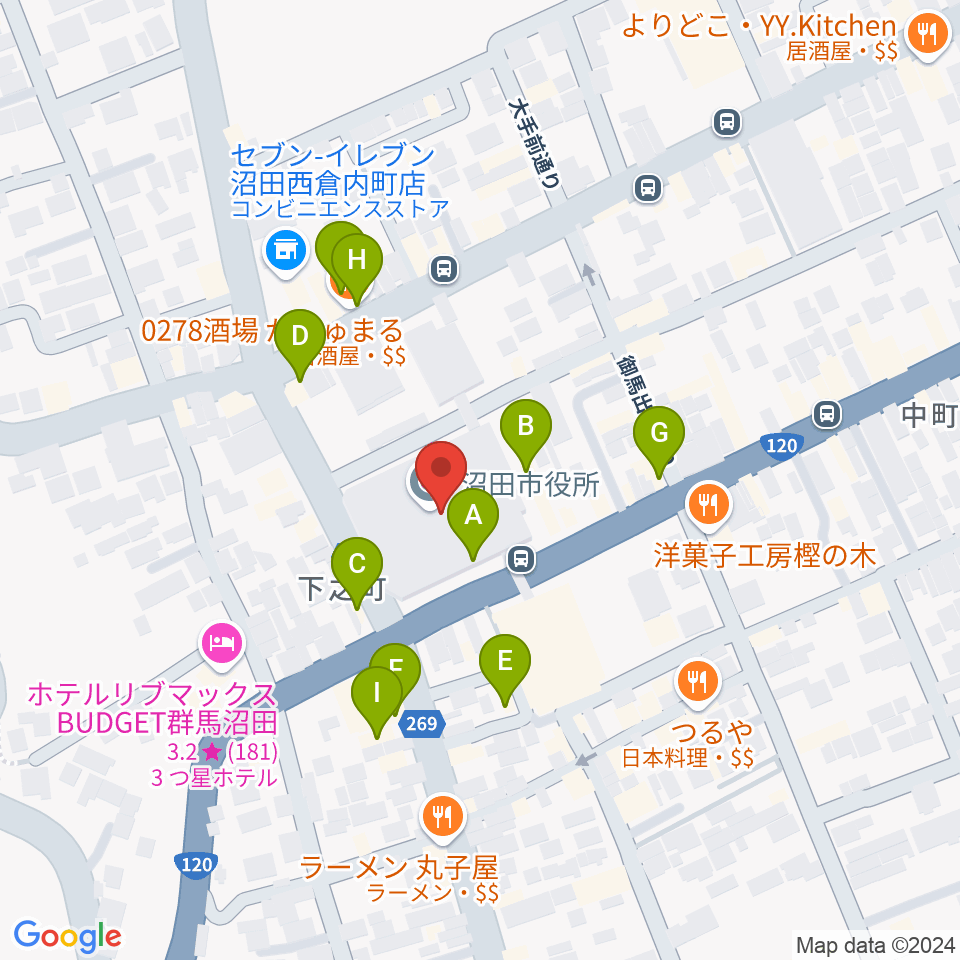 FM OZE 76.5周辺のファミレス・ファーストフード一覧地図