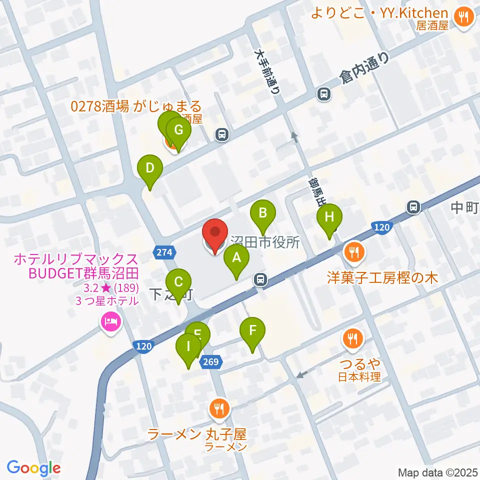 FM OZE周辺のファミレス・ファーストフード一覧地図