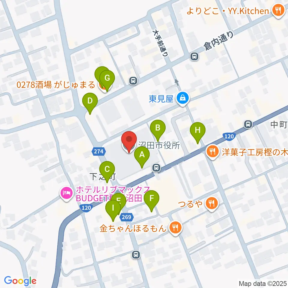 FM OZE周辺のファミレス・ファーストフード一覧地図