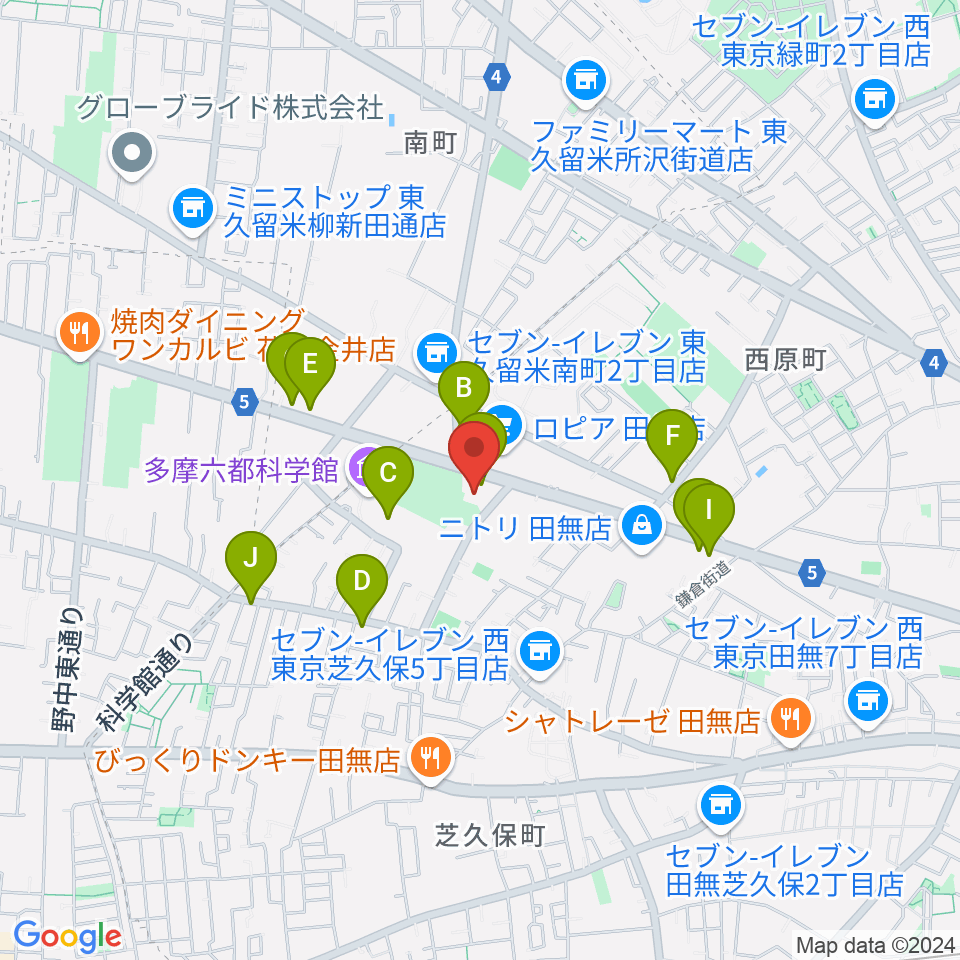 エフエム西東京周辺のファミレス・ファーストフード一覧地図