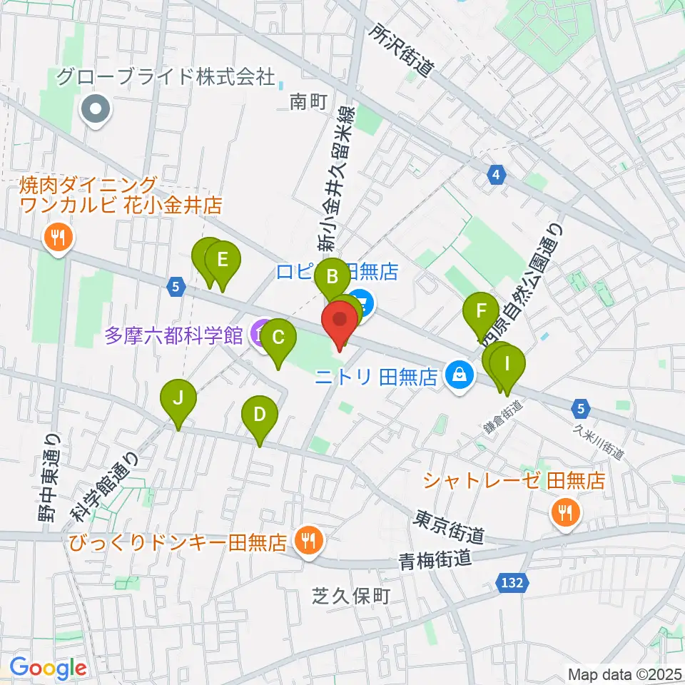 エフエム西東京周辺のファミレス・ファーストフード一覧地図