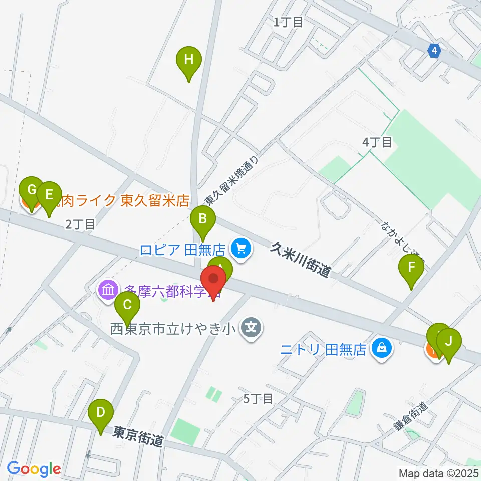 エフエム西東京周辺のファミレス・ファーストフード一覧地図