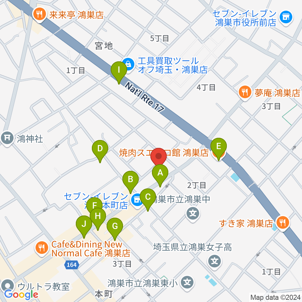 フラワーラジオ周辺のファミレス・ファーストフード一覧地図