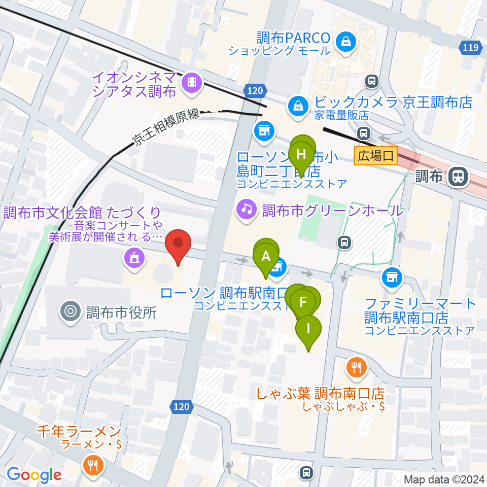 調布FM周辺のファミレス・ファーストフード一覧地図