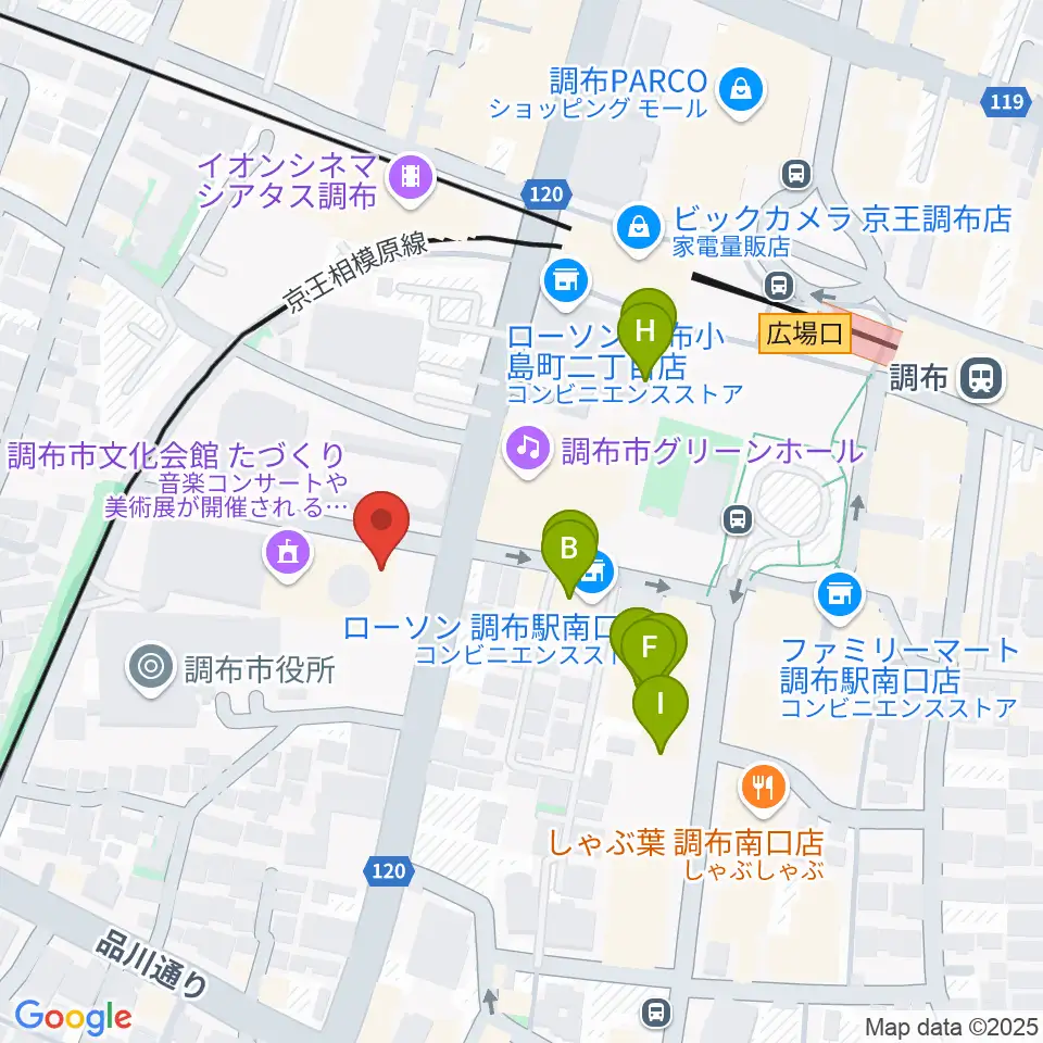 調布FM周辺のファミレス・ファーストフード一覧地図