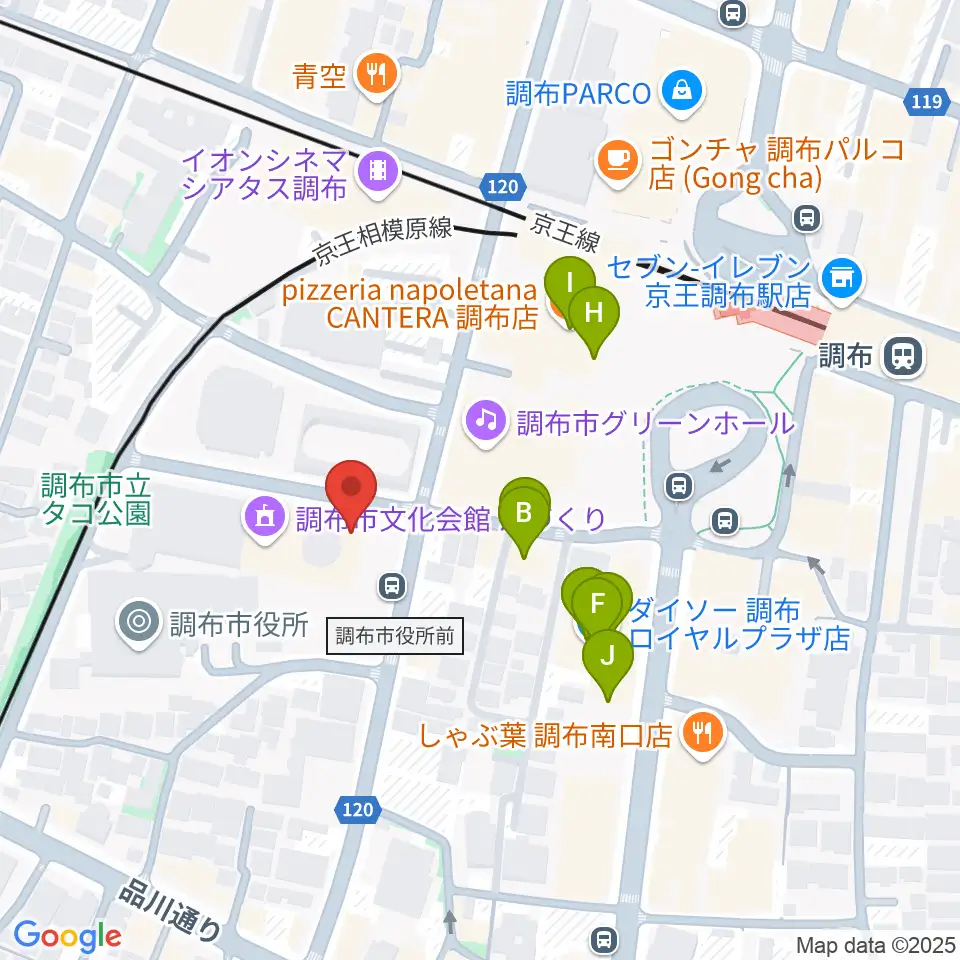 調布FM周辺のファミレス・ファーストフード一覧地図