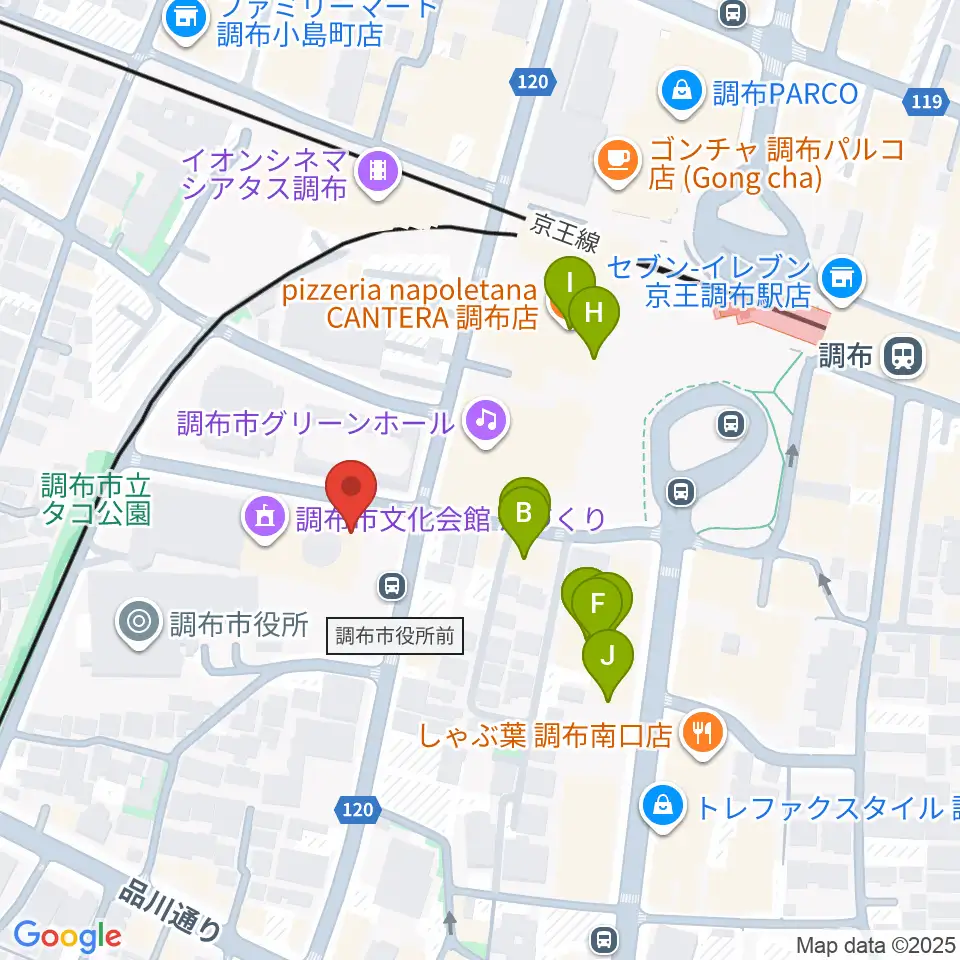 調布FM周辺のファミレス・ファーストフード一覧地図