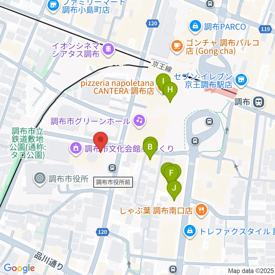 調布FM周辺のファミレス・ファーストフード一覧地図