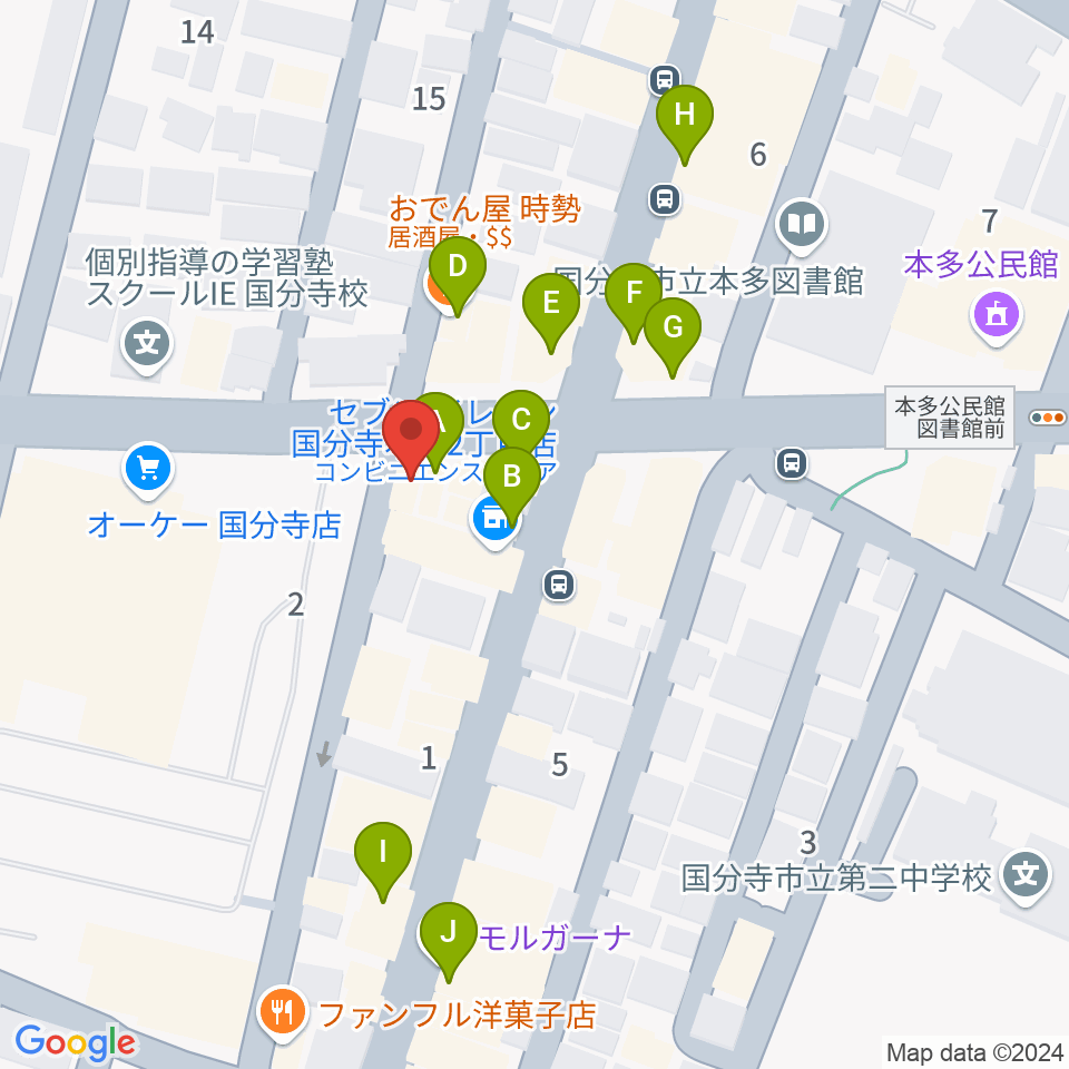 国分寺クラスタ周辺のファミレス・ファーストフード一覧地図