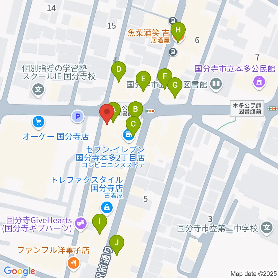 国分寺クラスタ周辺のファミレス・ファーストフード一覧地図