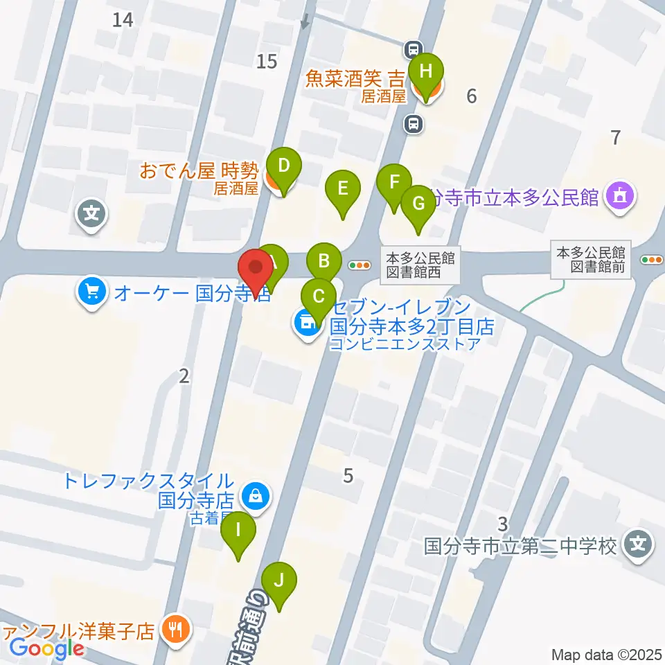 国分寺クラスタ周辺のファミレス・ファーストフード一覧地図