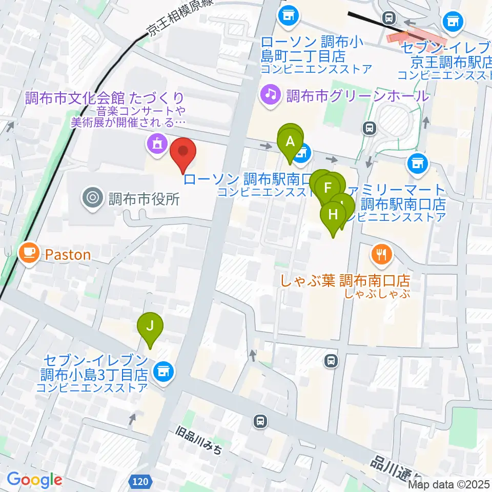 調布市文化会館たづくり周辺のファミレス・ファーストフード一覧地図