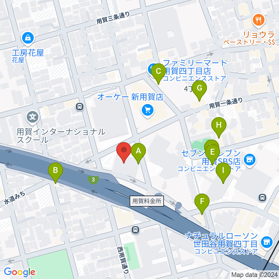 エフエム世田谷周辺のファミレス・ファーストフード一覧地図