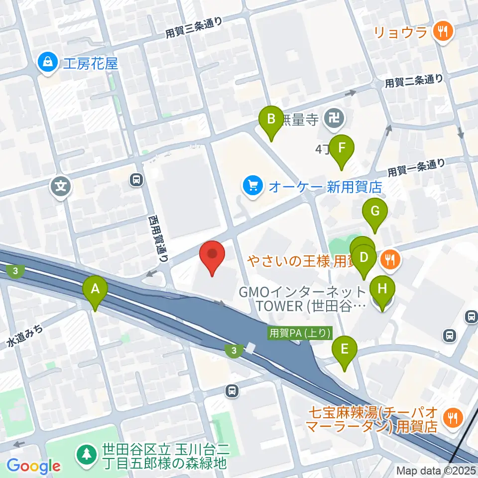 エフエム世田谷周辺のファミレス・ファーストフード一覧地図