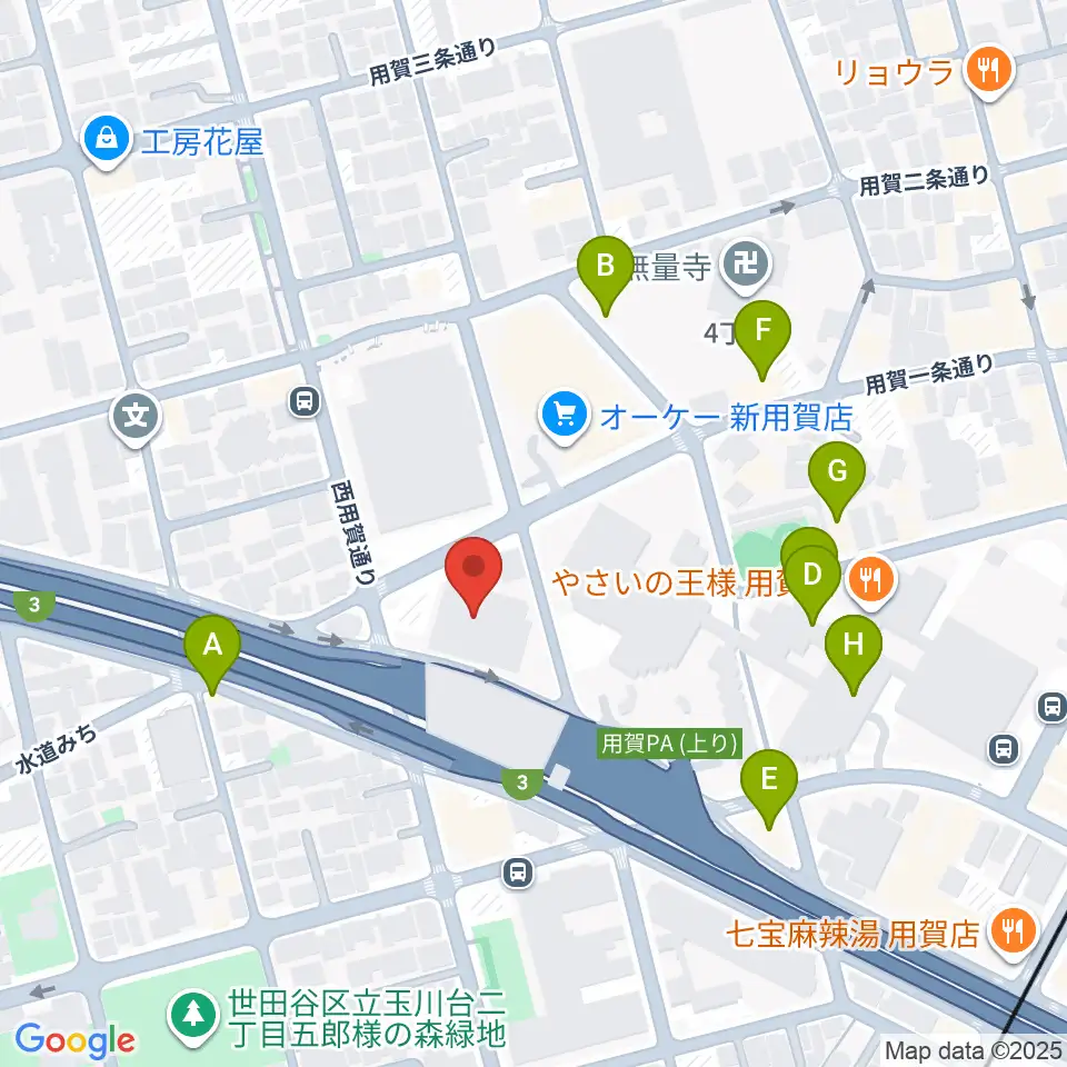 エフエム世田谷周辺のファミレス・ファーストフード一覧地図