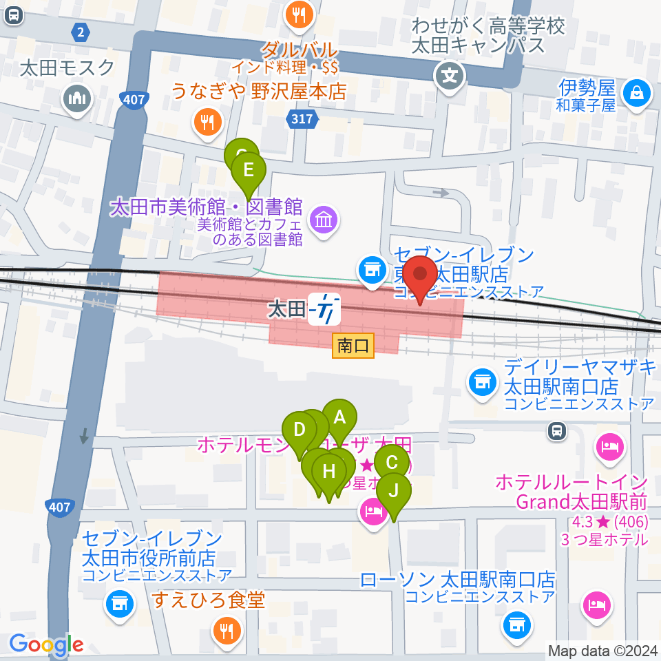 エフエム太郎周辺のファミレス・ファーストフード一覧地図