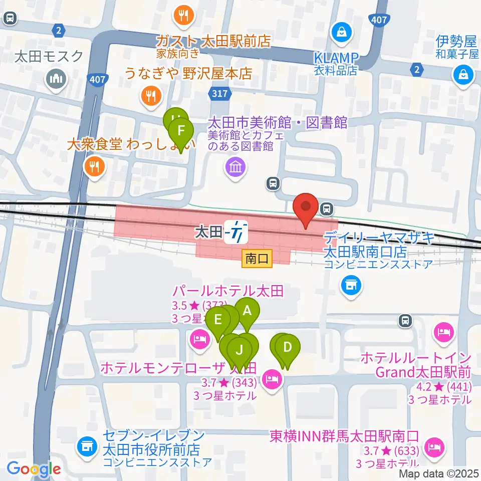 エフエム太郎周辺のファミレス・ファーストフード一覧地図