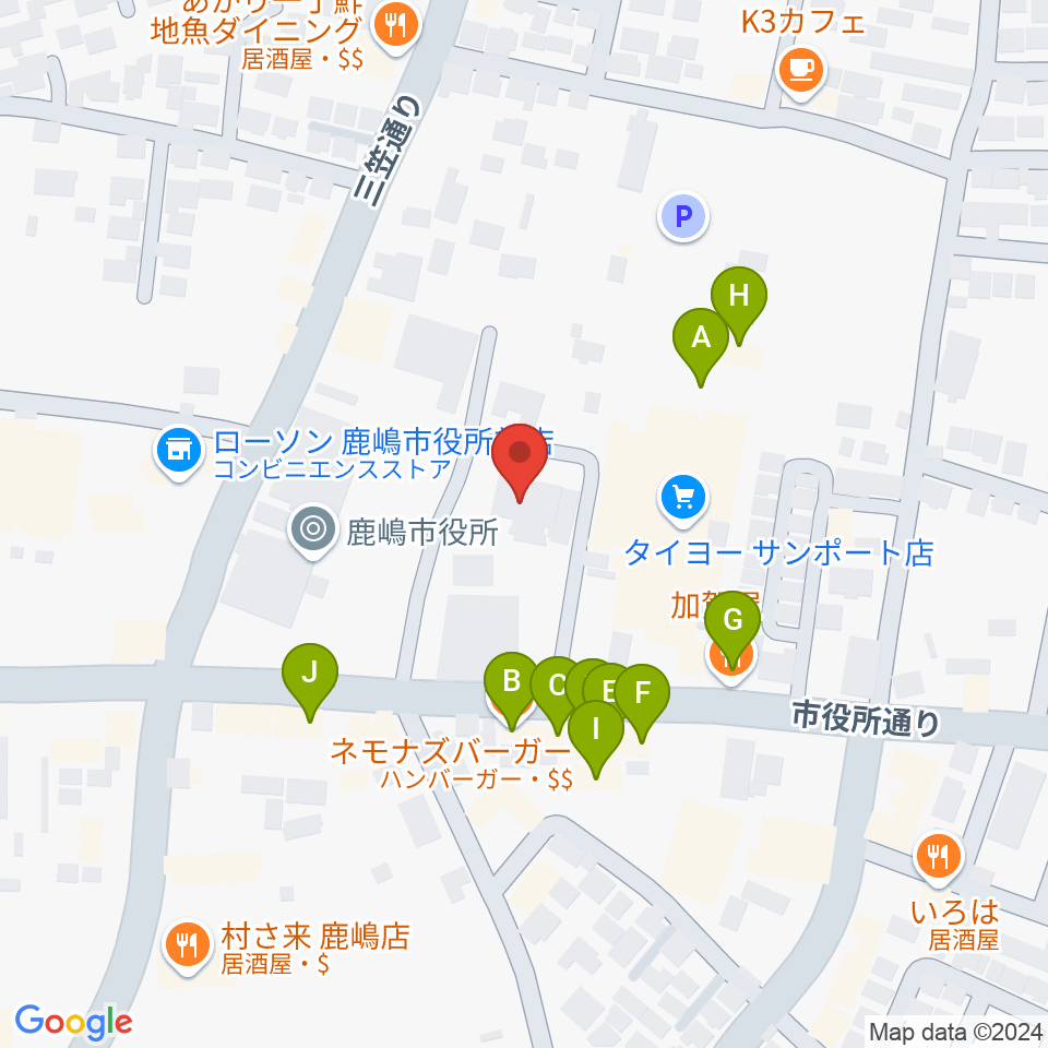 FMかしま周辺のファミレス・ファーストフード一覧地図