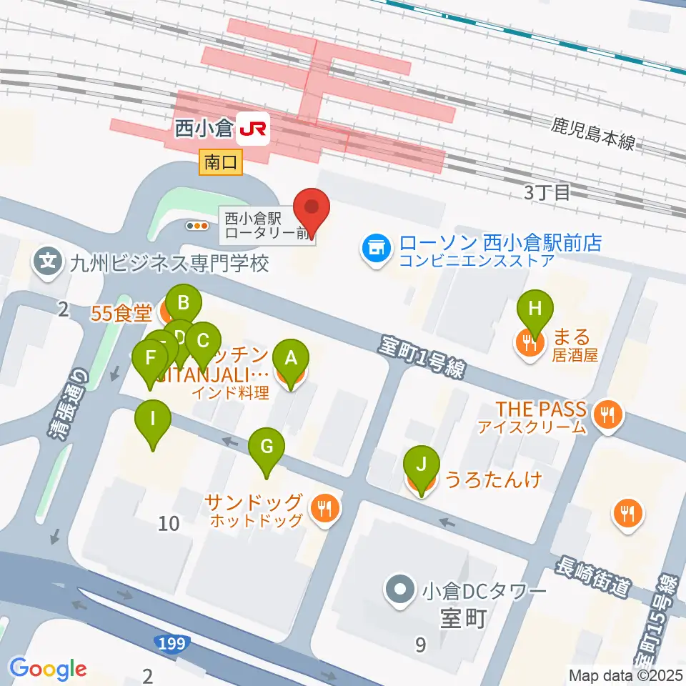 小倉 LIVE SPOT WOW！周辺のファミレス・ファーストフード一覧地図