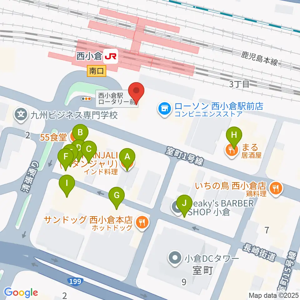 小倉 LIVE SPOT WOW！周辺のファミレス・ファーストフード一覧地図