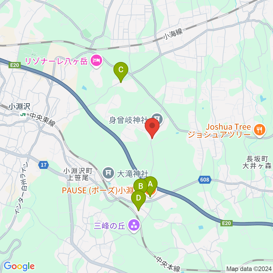 エフエム八ヶ岳周辺のファミレス・ファーストフード一覧地図