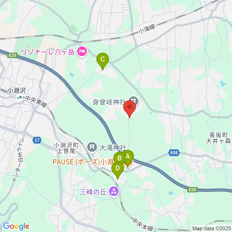 エフエム八ヶ岳周辺のファミレス・ファーストフード一覧地図