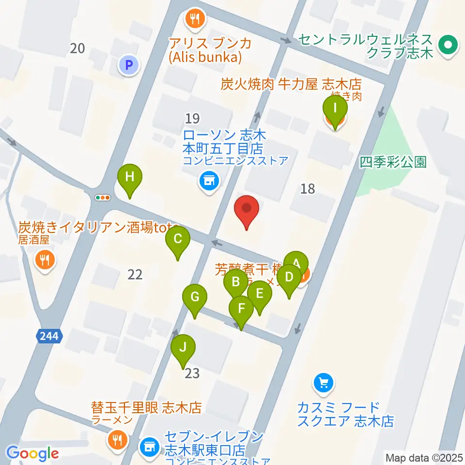ナナコライブリーエフエム周辺のファミレス・ファーストフード一覧地図