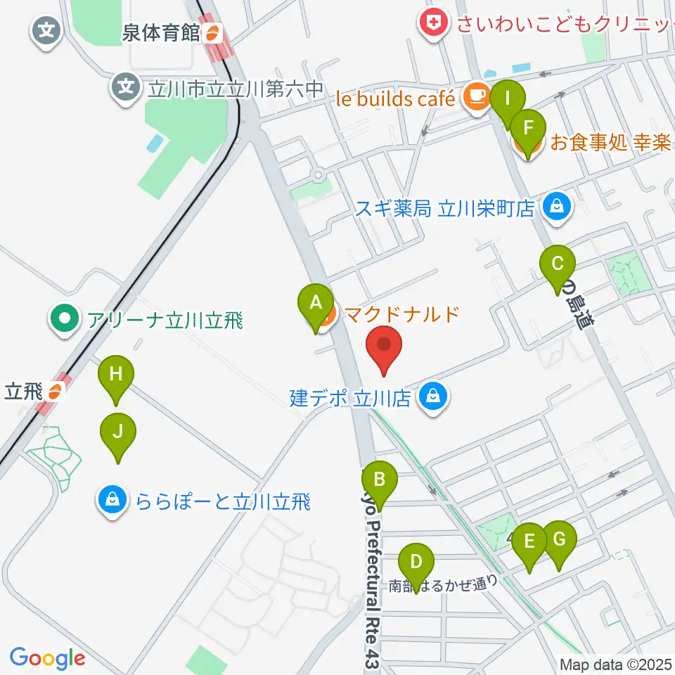 エフエムたちかわ周辺のファミレス・ファーストフード一覧地図